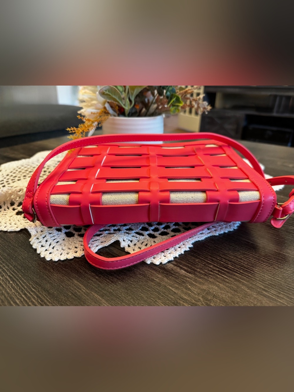 A New Day Pink Woven Basket Weave Crossbody Top Handle Bag - Picture 8 of 14